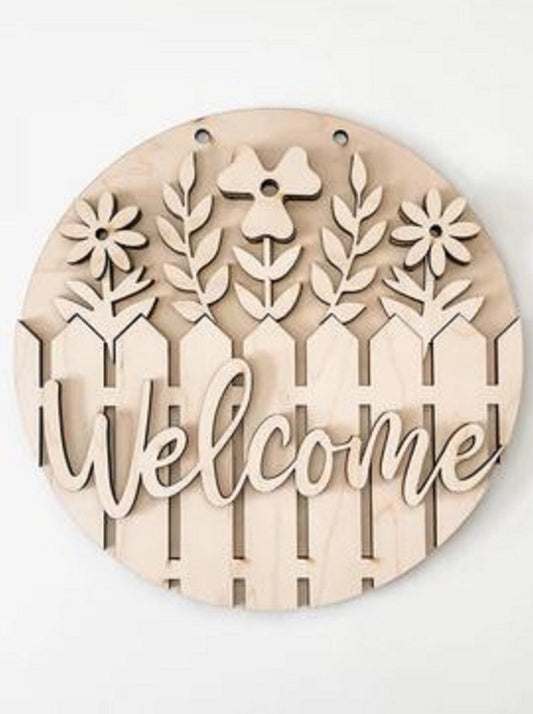 Welcome Floral Fence DIY door hanger kit