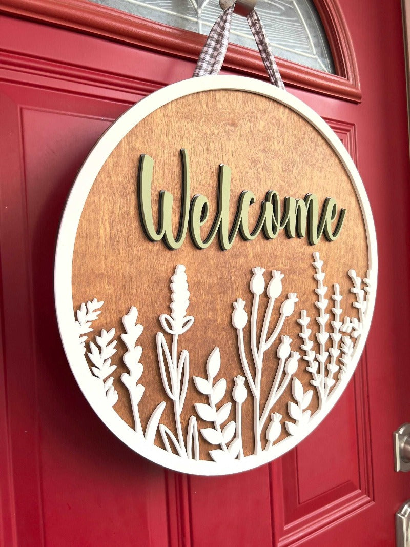 Custom floral welcome door hanger - Salty Dog Mercantile