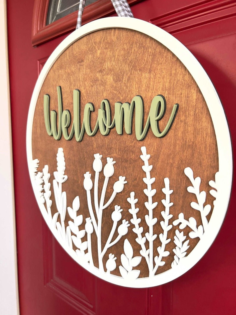 Custom floral welcome door hanger - Salty Dog Mercantile