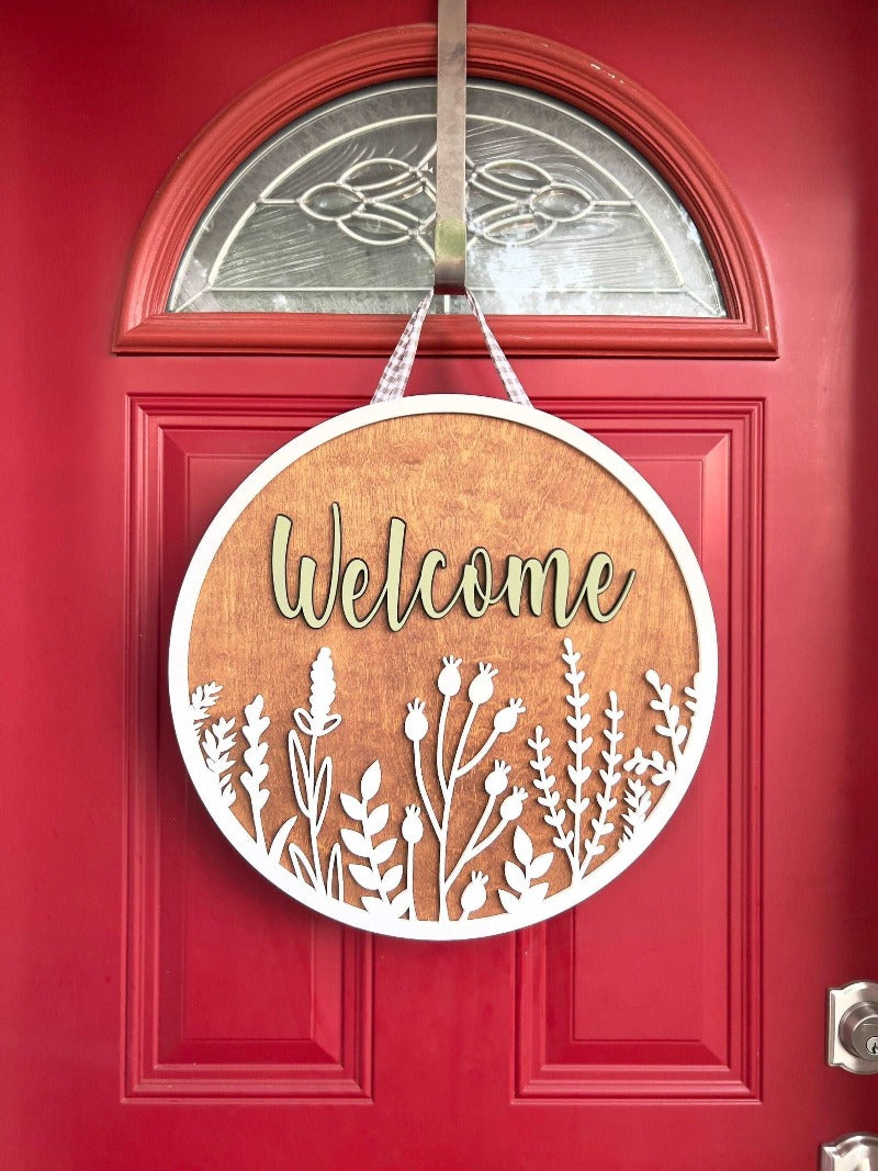 Custom floral welcome door hanger - Salty Dog Mercantile