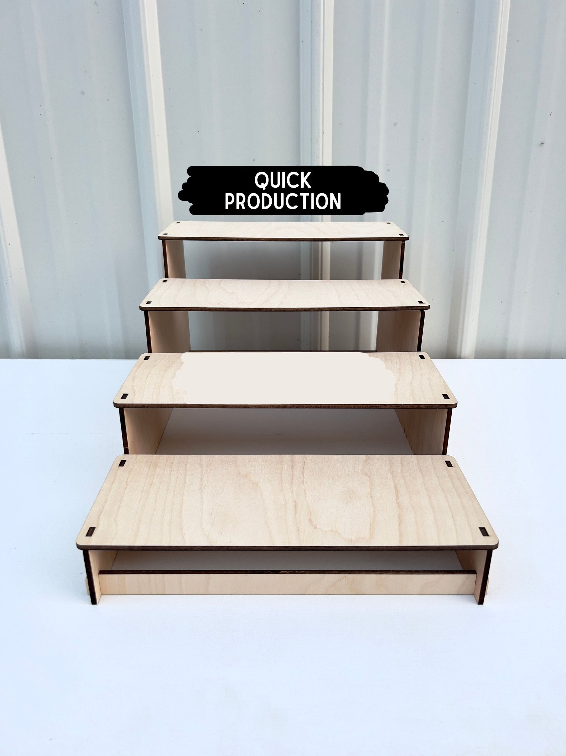 QUICK PRODUCTION-Large Wooden Portable Retail Table Display Stand, 4 Shelf Table Display for Markets, Craft Fairs, Trade Shows